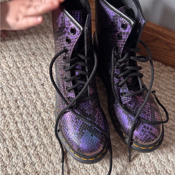 Dr. Martens Purple Snake Print Combat Boots - Picture 2 of 4